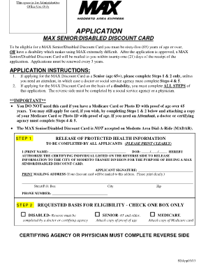 MAX Senior/Disabled Discount Card Application