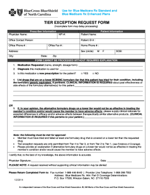 Tier exception request form - Blue Cross and Blue Shield of North ...