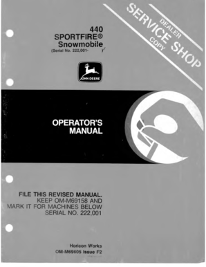 John Deere 440 Sportfire Snowmobile Operator Manual