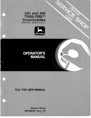 John Deere 340 and 440 Trailfire Snowmobile Operator's Manual