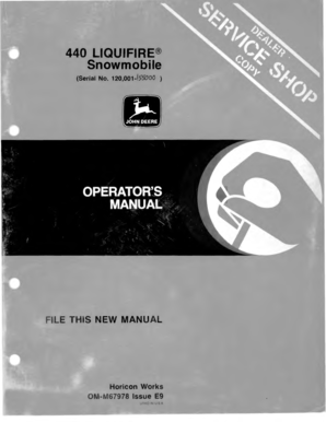 John Deere 440 Liquifire Snowmobile Assembly Manual