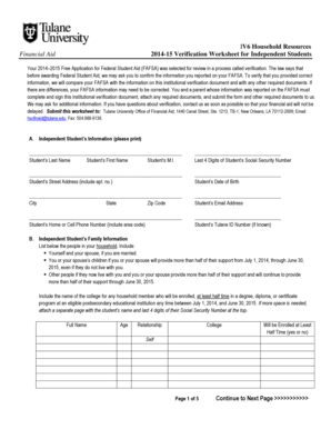 2014-15 Verification Worksheet for Independent Students