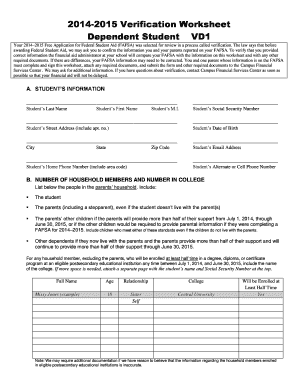 2014-2015 Verification Worksheet