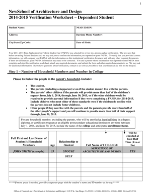 2014-2015 Verification Worksheet – Dependent Student