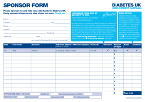Diabetes UK Sponsor Form