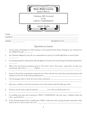 Basic Bible Course Lesson Twelve Form