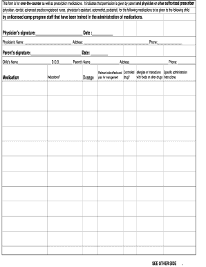 Camp Medication Authorization Form