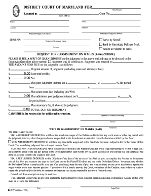 Writ of Garnishment on Wages