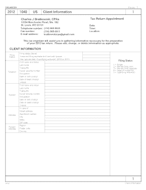 2012 US 1040 Tax Return Organizer