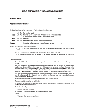 Self-Employment Income Worksheet