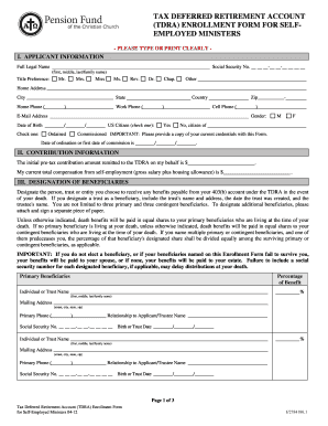 Tax Deferred Retirement Account Enrollment Form for Self-Employed Ministers
