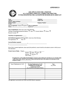 Job Application for Teaching Assistant