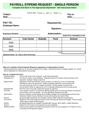 Payroll Stipend Request Form