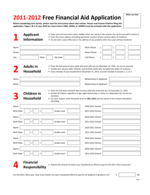 2011-2012 Free Financial Aid Application