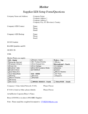 Meritor Supplier EDI Setup Form