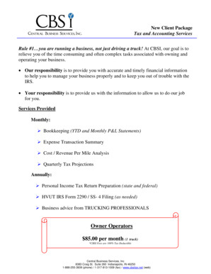 Trucking Business Tax and Accounting Services Package