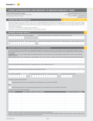 CHESS Sponsorship and Broker to Broker Request Form