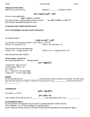 pH and Acidity Worksheet