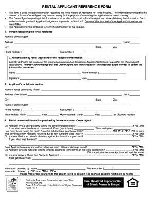 Rental Applicant Reference Form