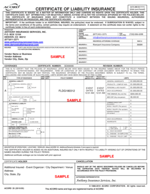 Certificate of Liability Insurance