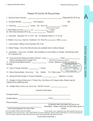 Axle Order Form