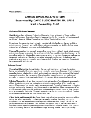 Professional Disclosure Statement and Client Information Form