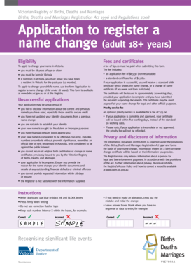 Victorian Adult Name Change Application