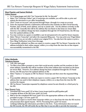 IRS Tax Return Transcript Request Instructions
