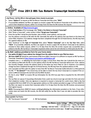 IRS Tax Return Transcript Instructions
