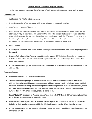 IRS Tax Return Transcript Request