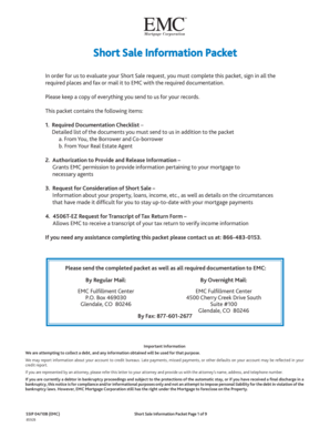 EMC Short Sale Information Packet