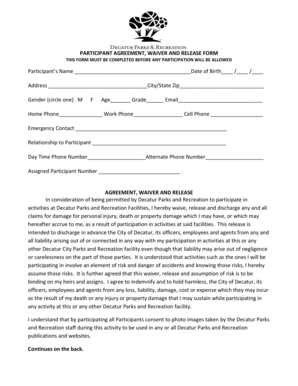 Participant Agreement Waiver and Release Form