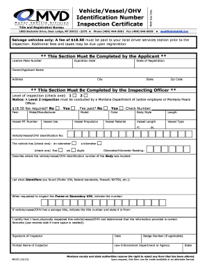 Vehicle/Vessel/OHV Identification Number Inspection Certificate Form MV20. Hi-railannualinsp