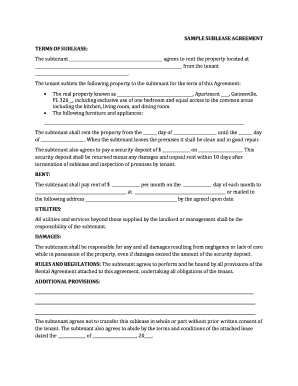 Sample Sublease Agreement