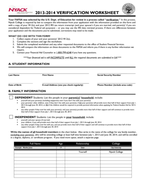 2013-2014 Verification Worksheet