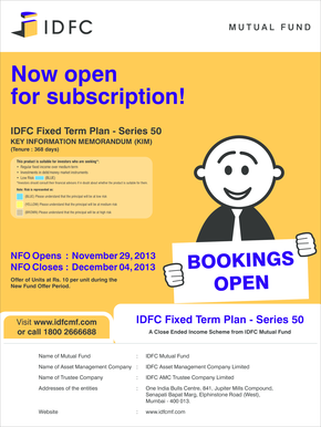 IDFC Fixed Term Plan Series 50 Subscription Form
