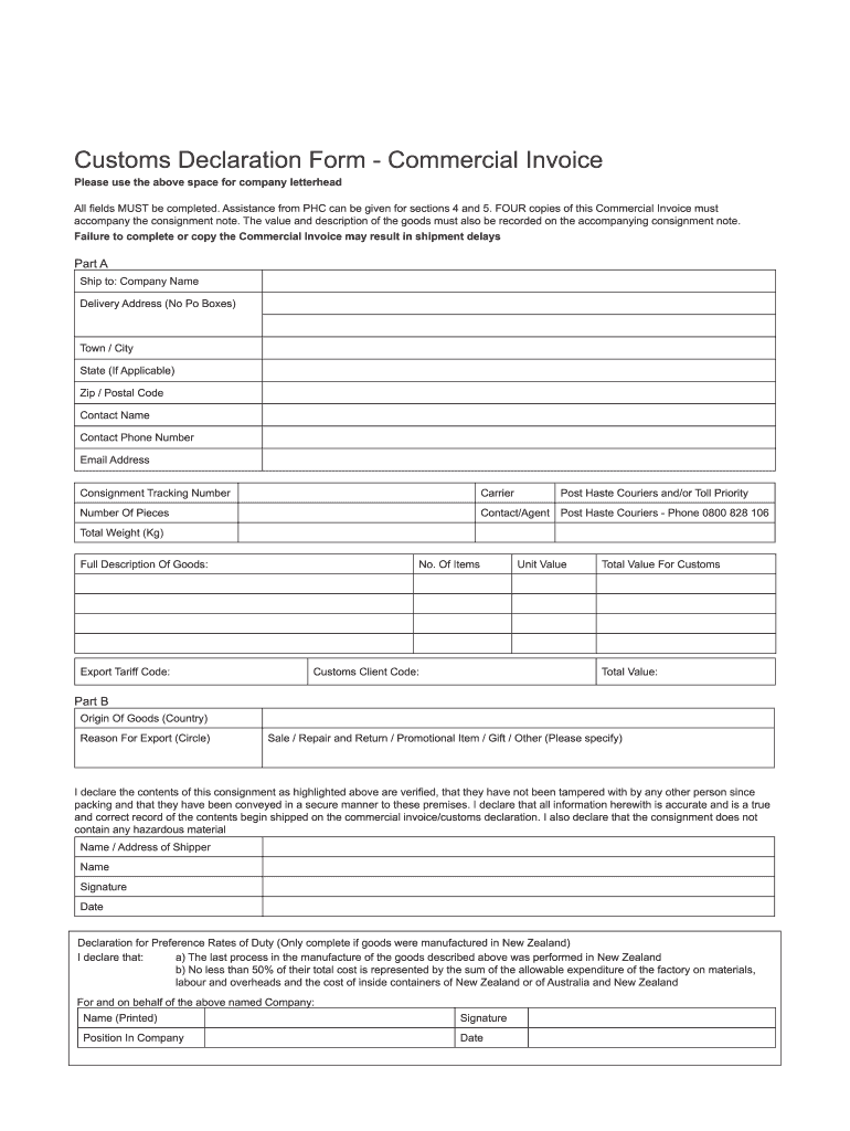 customs declaration commercial invoice Preview on Page 1.
