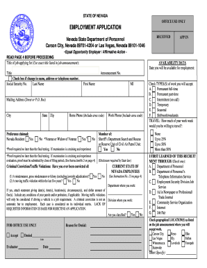 Nevada State Employment Application