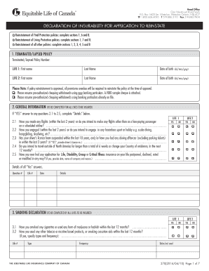 Declaration of Insurability for Application to Reinstate