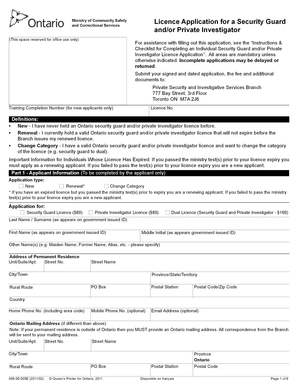 Ontario Security Guard and Private Investigator Licence Application