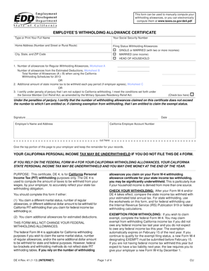 California Employee Withholding Allowance Certificate
