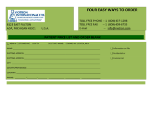 Patient Price List and Order Blank
