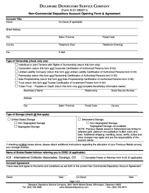 Delaware Depository Non-Commercial Account Opening Form
