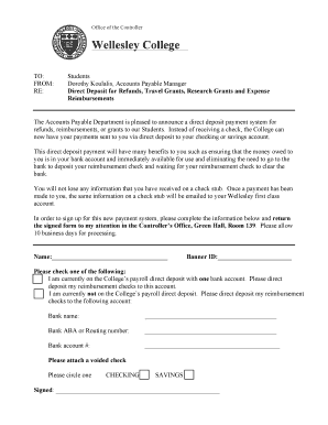 Wellesley College Direct Deposit Form