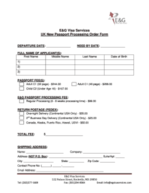 UK New Passport Processing Order Form