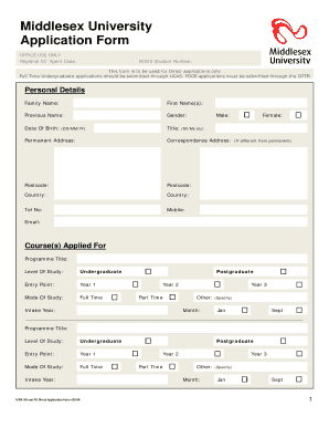 Middlesex University Application Form