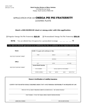 Omega Psi Phi Fraternity License Plate Application