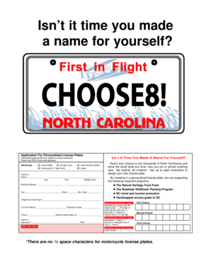 North Carolina Personalized License Plate Application