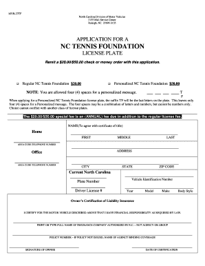 NC Tennis Foundation License Plate Application