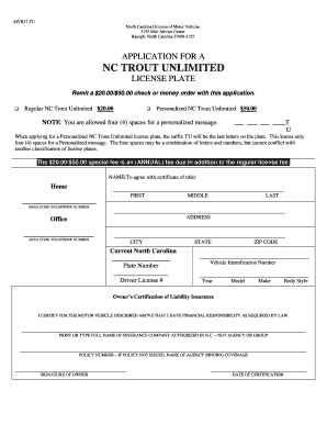 NC Trout Unlimited License Plate Application